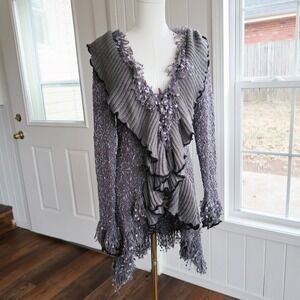 Lapis Womens Cardigan Sweater Size M Y2K Fairy Grunge Ruffle Whimsigoth Romantic
